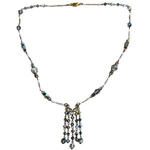 Regency style crystal Necklace VTG ornate Jeweled Rhinestone Rainbow fringe 90s